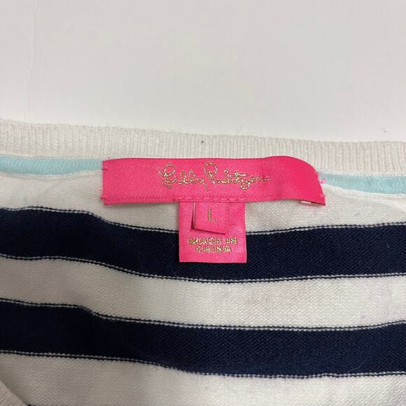 Lilly Pulitzer Dinah Sweater‎ Navy White Striped Size Large Preppy Nautical - Picture 5 of 10